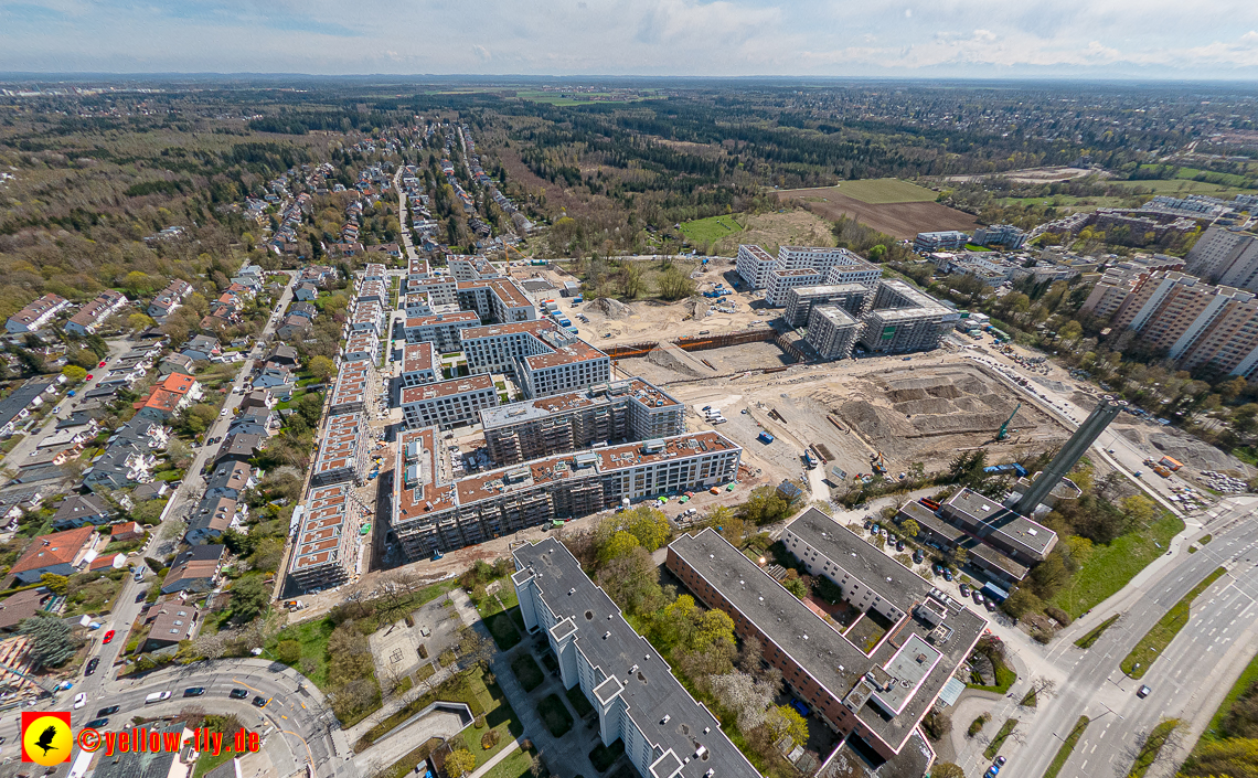 21.04.2023 - Luftbilder von der Baustelle Alexisquartier und Pandion Verde in Neuperlach